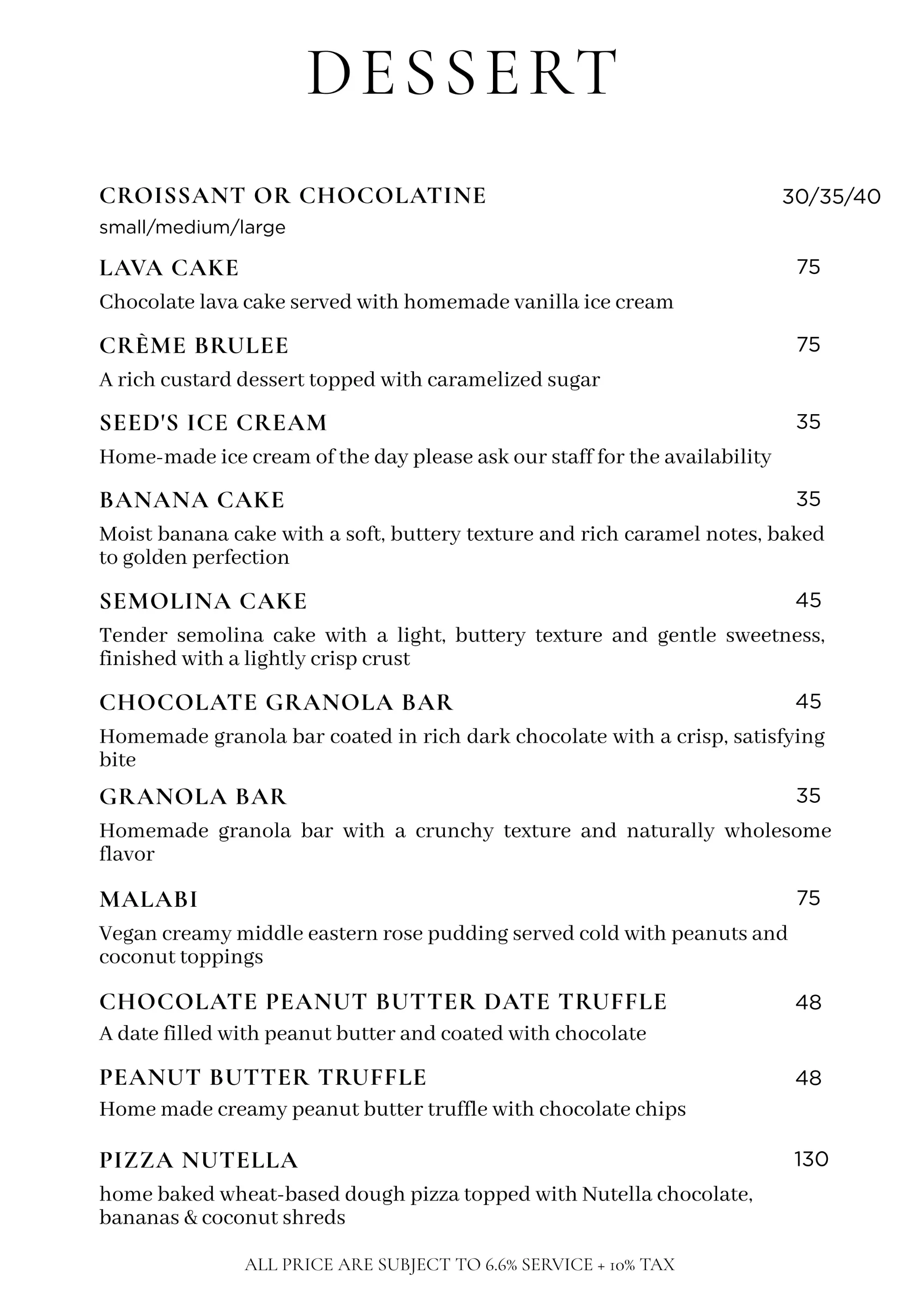 Dessert Menu (August 2026)