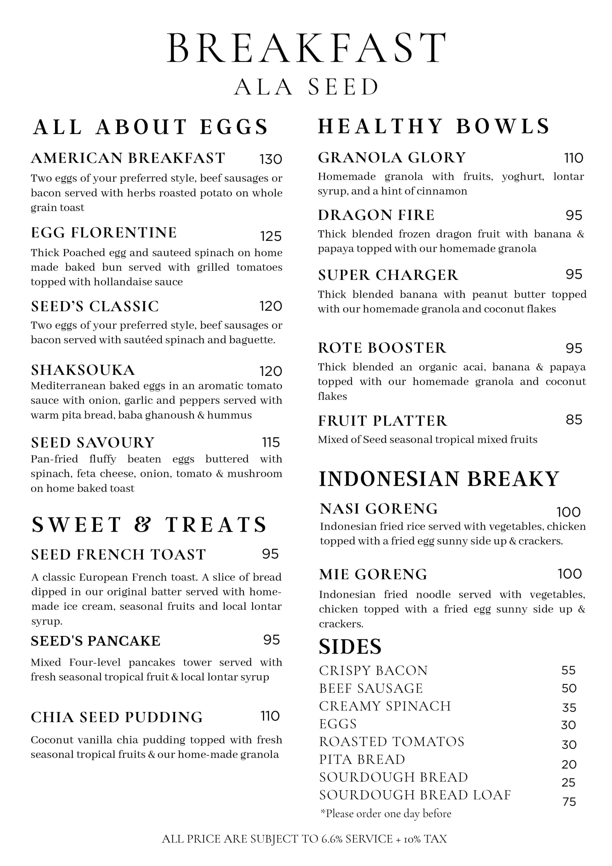 Seed Restaurant Menu - Breakfast