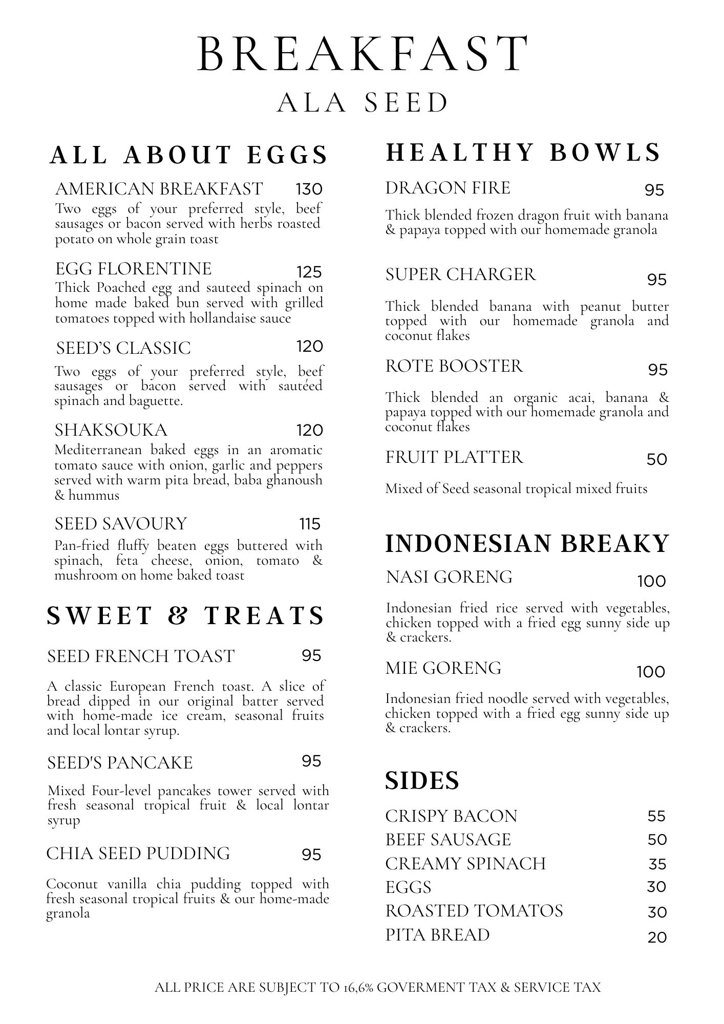 Seed New Breakfast Menu